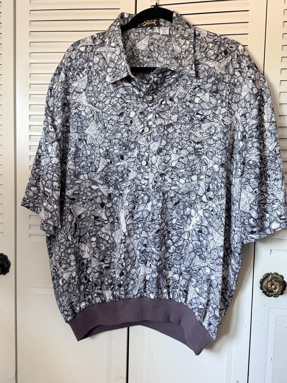 Alan Stuart Black & White Abstract Short Sleeve Half Button-Front Shirt size XL